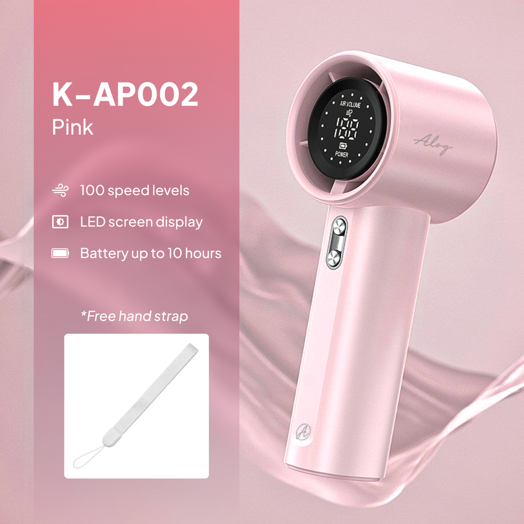 [11267] K-AP002 Kipas Angin Genggam Portabel Turbo Dengan 100 Level Power Digital Display Adjustable Turbo Rechargeable Type C (K-AP002-Pink)
