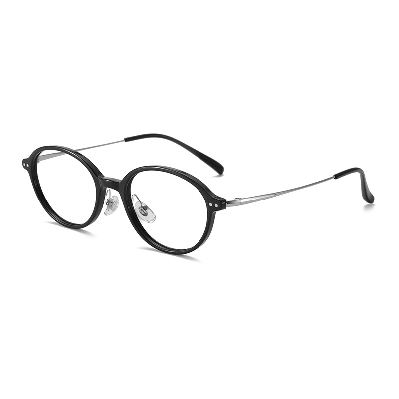 [11382] M-AR005 Kacamata Premium Anti Radiasi Frame Oval Style Nerd Aesthetic Retro Minimalis (M-AR005-P2-Black-Silver)