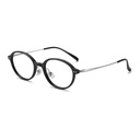 [11382] M-AR005 Kacamata Premium Anti Radiasi Frame Oval Style Nerd Aesthetic Retro Minimalis (M-AR005-P2-Black-Silver)