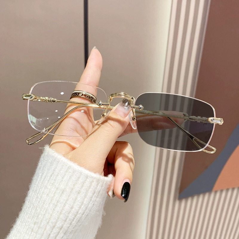 [11428] M-ARPT015 Kacamata Photocromic Frameless Color-Changing Glasses Women's Anti-Blue Light (M-ARPT015-Gold)