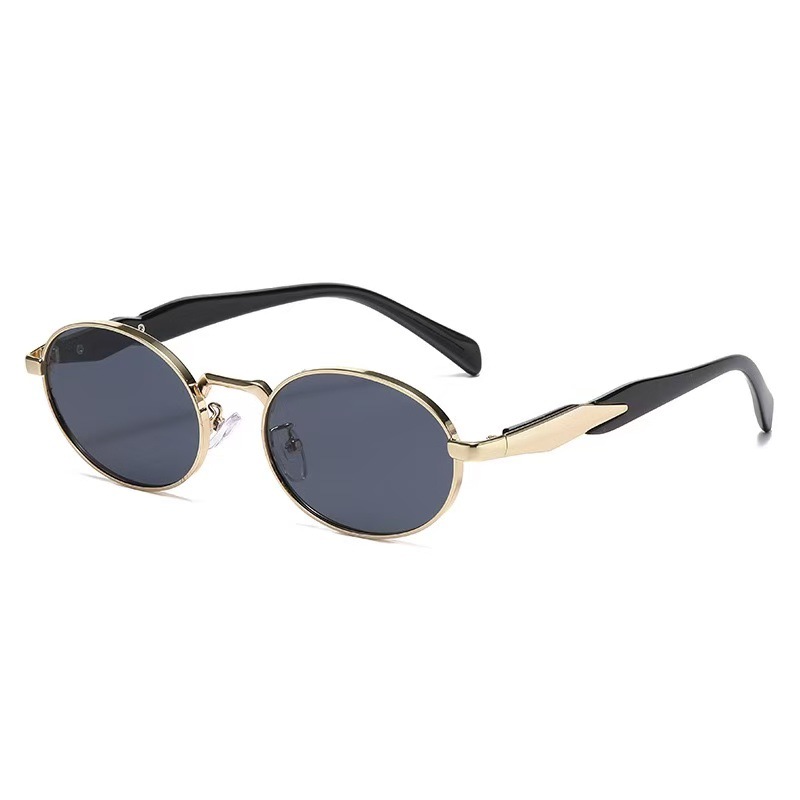 M-MX004 Kacamata Hitam Oval Anti UV400 Frame Logam High-End Fashion Wanita Pria