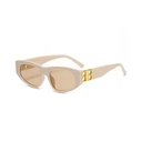 [10723] PL-H025 "Clear Stock" Kacamata Hitam Wanita Double B Logo Anti Uv Fashion Retro Vintage Frame Persegi Minimalis Kekinian (PL-H025-Beige)