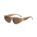 [10724] PL-H025 "Clear Stock" Kacamata Hitam Wanita Double B Logo Anti Uv Fashion Retro Vintage Frame Persegi Minimalis Kekinian (PL-H025-Tea)