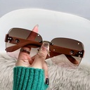 [10683] PL-MX012 Kacamata bulat Hitam No frame Women Sunglasses New Arrival Import Kacamata Gaya Fashion (PL-MX012-Brown/Pink)