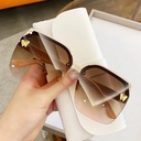 [10690] PL-MX013 Kacamata Hitam Fashion Square Style Tanpa Bingkai Kacamata In Gradien Ocean Piece Bingkai Besar (PL-MX013-Pink/Tea)