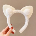 [10830] BD-A003 Bando Karakter Telinga kucing Bandana Pom-Pom Bulu Gaya Korea Fashion Aksesoris Rambut Wanita Headband Cloud Empuk (BD-A003-White)