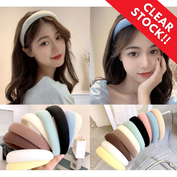 BD-A002 "Clear Stock" Bando Kain Busa Tebal Wanita Korea Headband Cloud Polos Bando Nagita Lebar Empuk Bandana Rambut Lembut Warna Pastel
