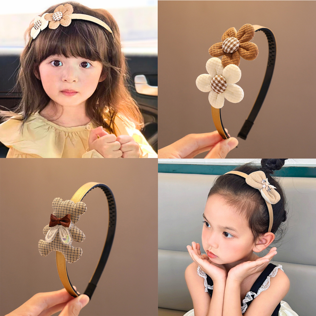 BD-A006 Bando Anak Perempuan Korea Karakter Motif Bunga Pita Beruang Kelinci Aksesoris Rambut Fashion