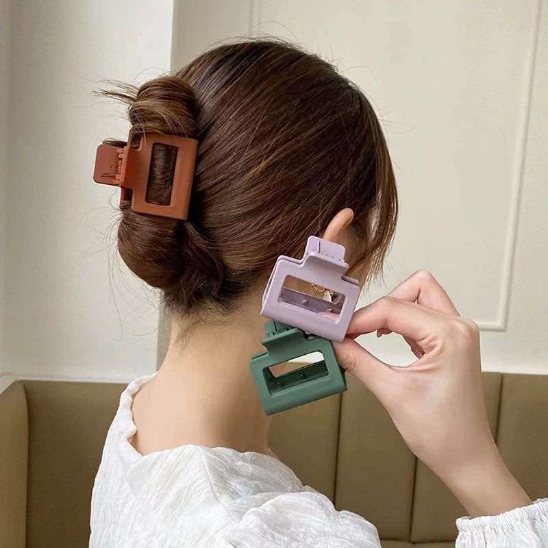 JR-A002 Jepitan Rambut Model Kotak 5Cm Polos Jedai Wanita Bahan Plastik Korean Hair Claw Clip Women Fashion Geometric