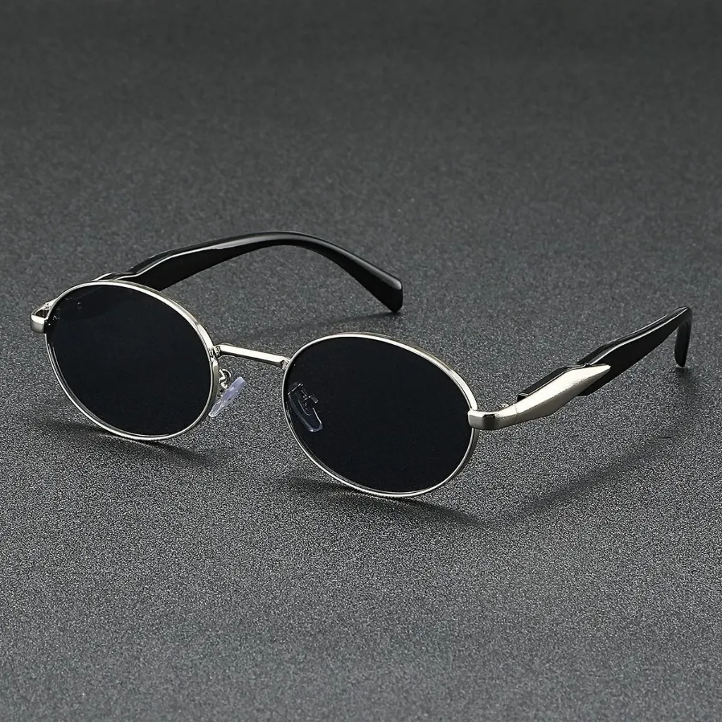 M-MX004 Kacamata Hitam Oval Anti UV400 Frame Logam High-End Fashion Wanita Pria