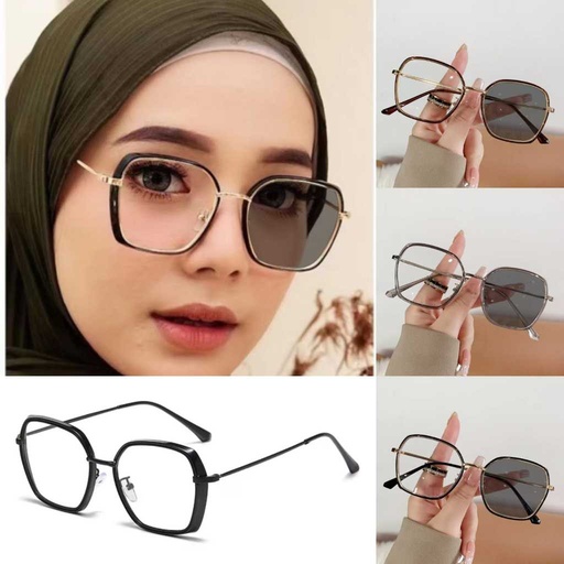 M-ARPT011 Kacamata lensa photocromic anti radiasi wanita kacamata bingkai Kotak Titanium Anti UV 2 In 1 fotocromic