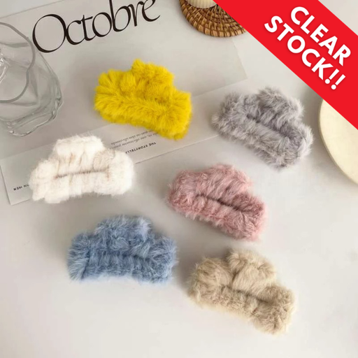JR-A005 Jepit Rambut Bulu Bulu Jedai Wanita Cantik New Fashion Square Large Plush Fluffy Hair Claw Clips