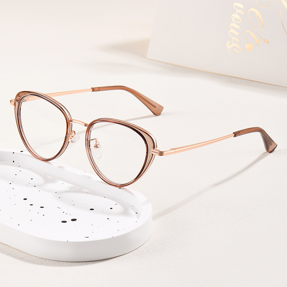 PL-AR019 Kacamata Frame Cat Eye Lensa Anti Radiasi Gagang Metal Fashion Wanita Classy Look
