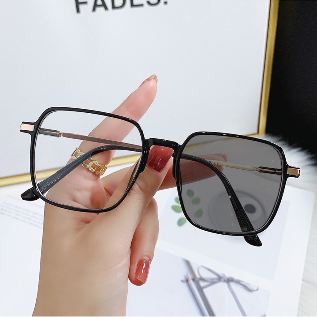 PL-ARPT005 Kacamata Lensa Photocromic Anti Radiasi Wanita Kacamata Bingkai Kotak Titanium Anti UV 2 In 1 Fotocromic