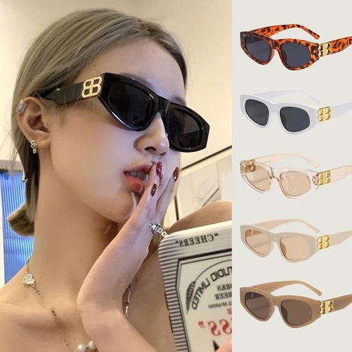 PL-H025 Kacamata Hitam Wanita Double B Logo Anti Uv Fashion Retro Vintage Frame Persegi Minimalis Kekinian