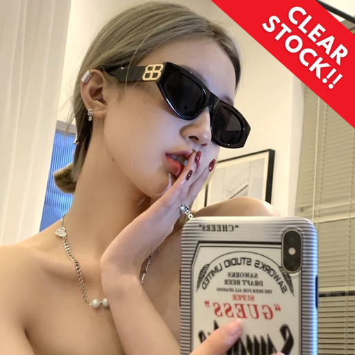 PL-H025 Kacamata Hitam Wanita Double B Logo Anti Uv Fashion Retro Vintage Frame Persegi Minimalis Kekinian